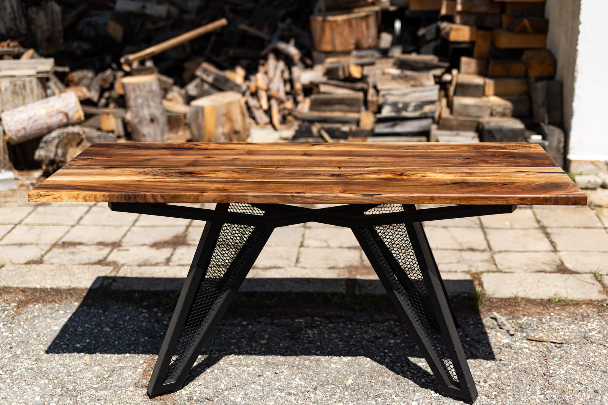 Handcrafted Walnut Dining Table with Dark Blue Epoxy and Oil Finish
